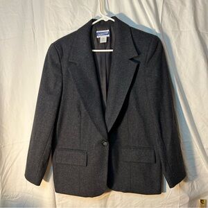 Vintage 90s Pendleton Womens 12 Petite Virgin Wool Single Button Blazer Gray